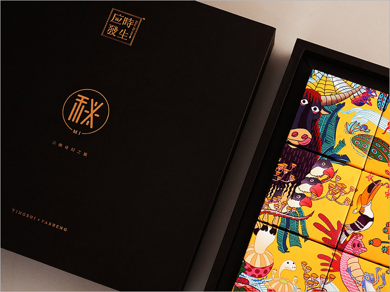 云南奇幻之旅月餅禮盒包裝設(shè)計(jì)，多彩的顏色，靈活多變的形象，設(shè)計(jì)風(fēng)格很云南
