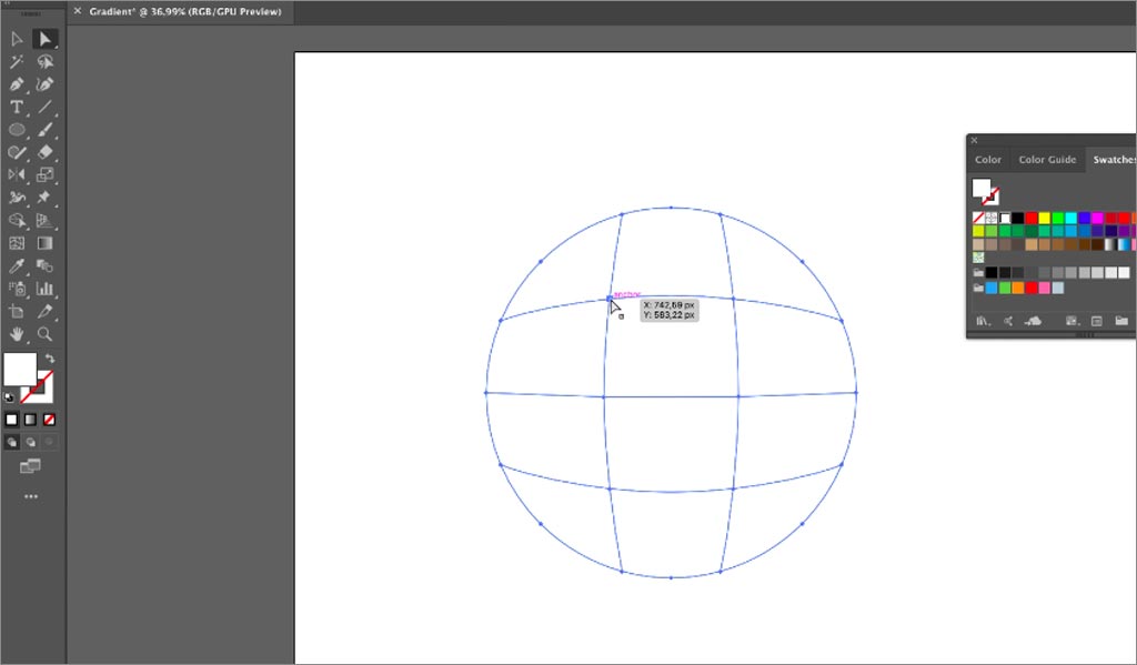 ADOBE ILLUSTRATOR設計軟件中漸變網(wǎng)格工具的使用圖文教程第3步：調(diào)整網(wǎng)格線的輪廓
