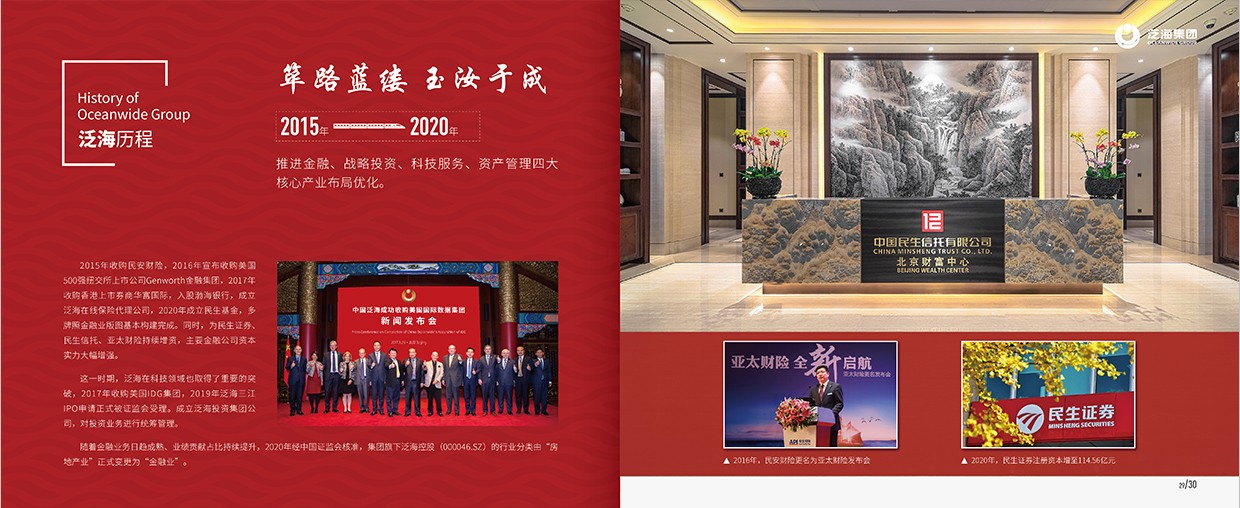 中國泛?？毓杉瘓F35周年畫冊設計之泛海歷程頁面設計